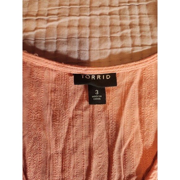 Torrid Coral Textured Tie Front Midi Blouse Womens 3X Crabapple Orange - Picture 3 of 6